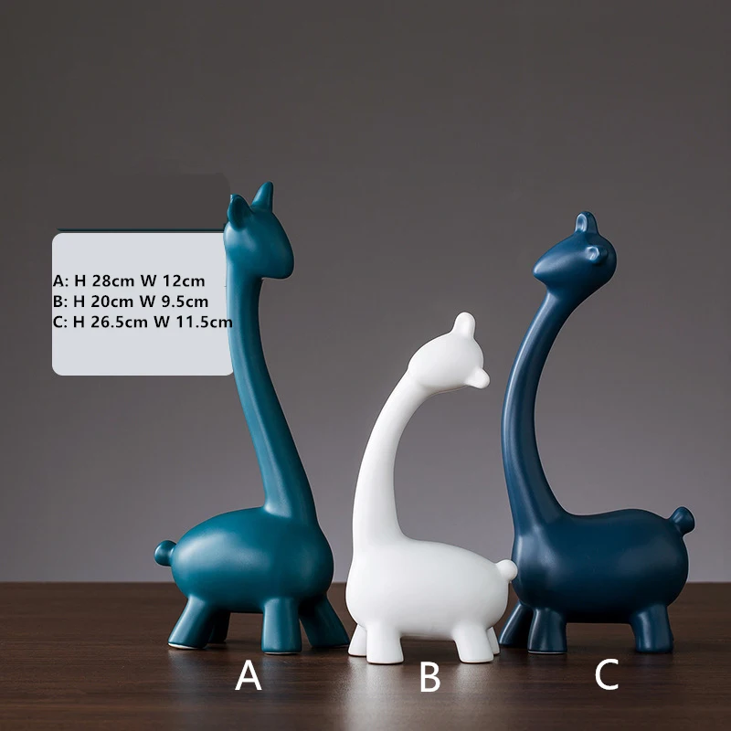 Nordic Ceramics Snail Elephant Deer Giraffe Ornaments Animal Model Figurines Miniatures Bedroom Office Porch Decoration Crafts - Цвет: 3pcs giraffes