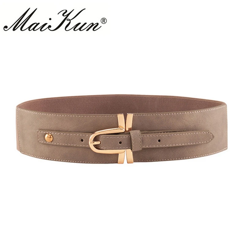 

Casual Wide Dress Belts for Women High Fashion Elastic Genuine Leather Female Metal Cinch Luxury Strap Pin Buckle Waistband