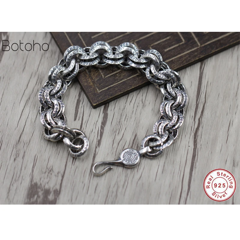 

100% sterling silver 925 men's and women's bracelets wide 12 mm retro punk rock hand-woven bracelet Thai silver fashion jewelry