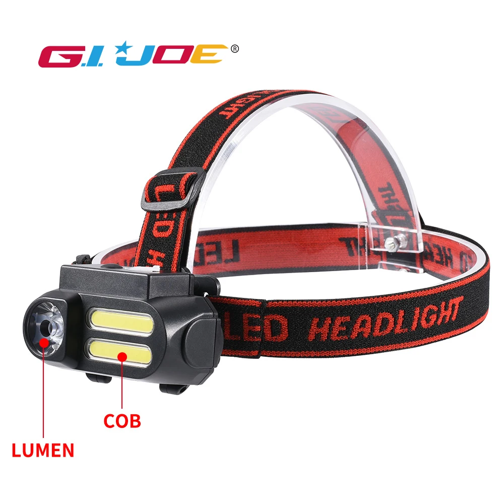 

GIJOE cob head lamp use 1*18650 battery usb rechargeable led headlamp 1 switch 4 modes plastic waterproof portable headlight