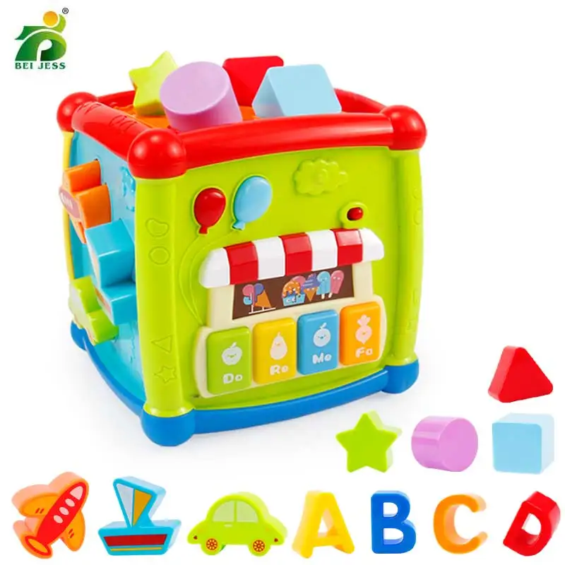 

BEI JESS Math Puzzle Plastic Multifunctional Music And Lights Baby Toy Six Geometric Montessori Pattern Educational Gifts