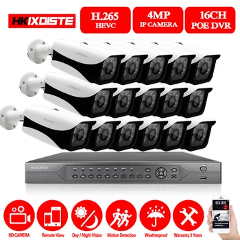

16CH POE CCTV Camera System 5.0MP NVR Kit Night Vision 4MP Bullet IP Camera POE Outdoor Security Video Surveillance Set