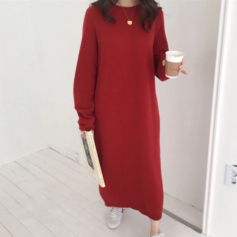 

Women S Winter Long Sleeve Long Sweater Dress Female Pullover Straight Knitted Solid Korean Clothes Plus Size Robe Femme