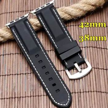

Silicone Watch Strap Band 38mm 42mm For iWatch Apple Watchband Mens White Red Line Stitching Soft Diver Waterproof Replacement