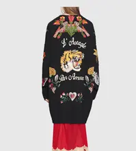 jacket Women Cardigans Vintage Tiger Embroidery Knitted Sweater Outwear Blouson Femme Big Size Long Casual Thicken