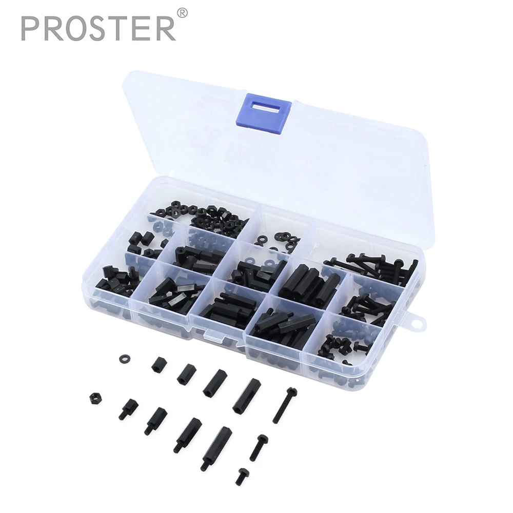 260 Pcs M3 Black Nylon Standoff Spacer Hex Screw Nut M-F Assortment Kit Box Set 260 Pcs M3 Black Nylon Standoff Spacer Hex Screw Nut M-F Assortment Kit Box Set