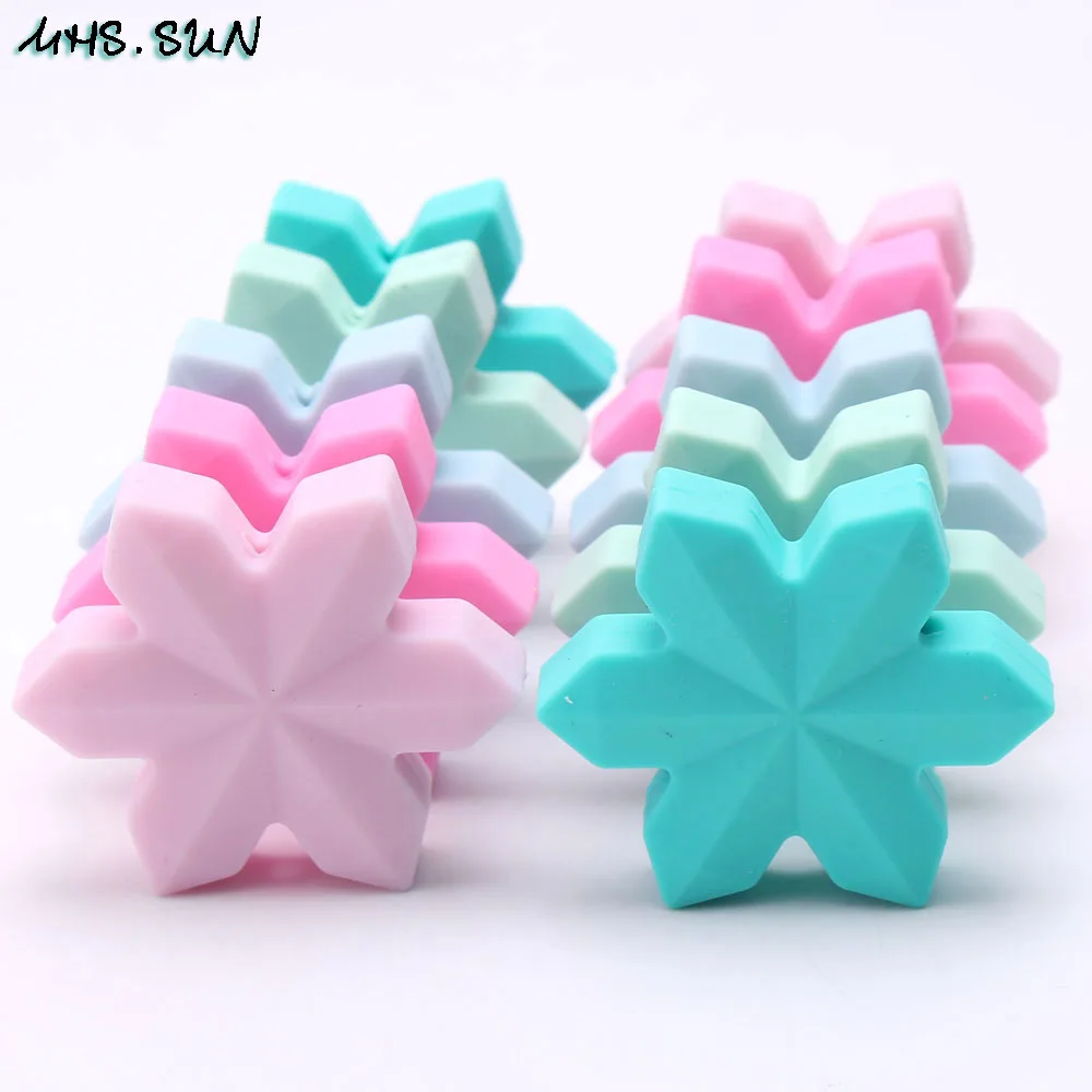 

MHS.SUN 20pcs/lot 100% food grade silicone snowflake beads for diy baby pacifier chain infant teething teether beads holder toy