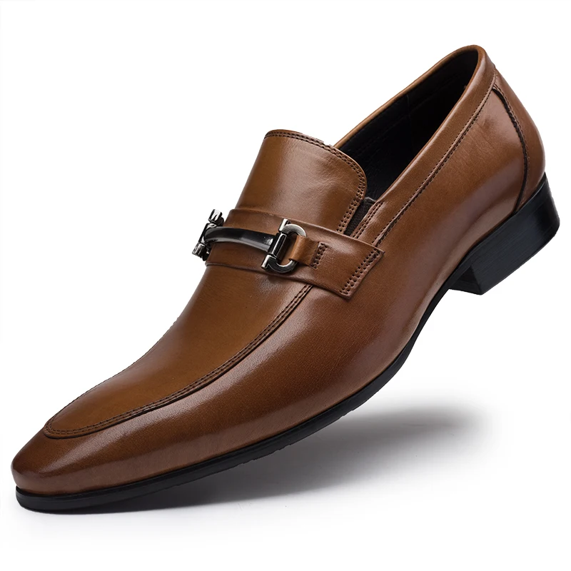 

2017 New Spring Men's Shoes Round Head Genuine Leather Men's Loafer Shoes Business Casual Really British Metal Chain EU37-44