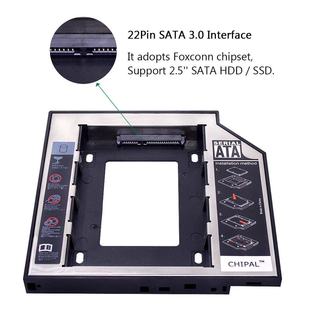 CHIPAL 2nd HDD Caddy 12,7 мм для 2," 2 ТБ SATA 3,0 SSD чехол Корпус жесткого диска коробка+ светодиодный для ноутбука CD-ROM DVD-ROM Optibay