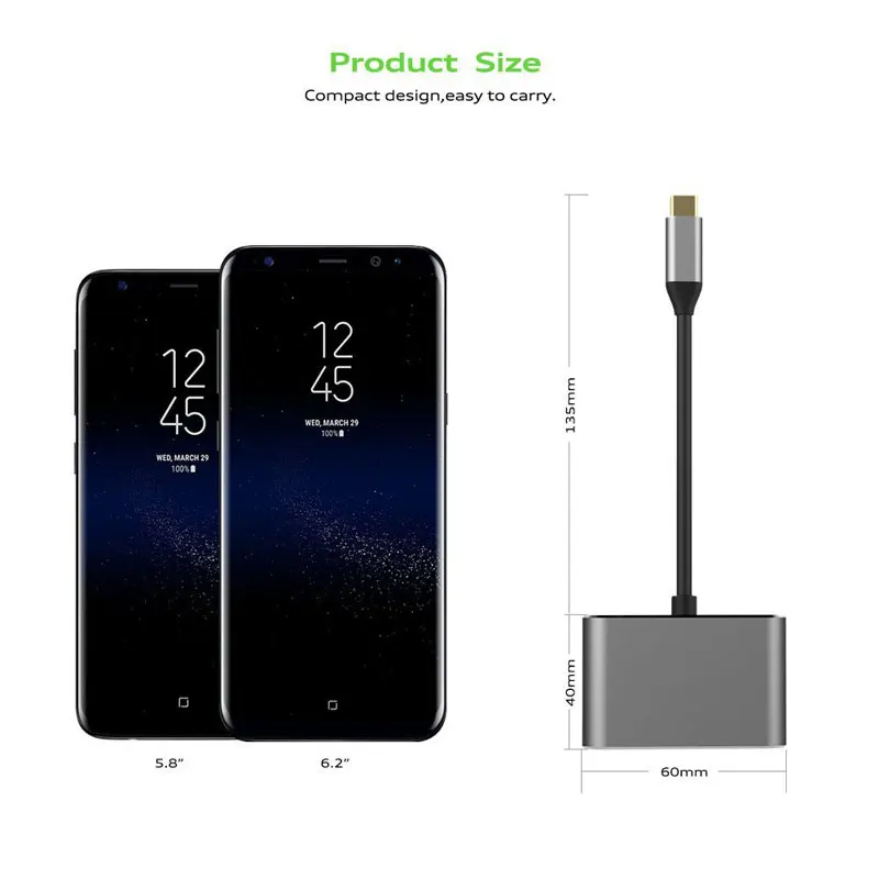 AHHROOU USB C Тип C до HDMI, VGA, USB Женский адаптер конвертер 4 К USB 3,1 Тип-c конвертер для Тетрадь Macbook Chromebook Pixel