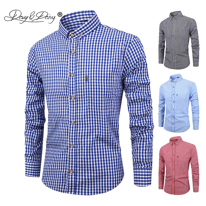 

DAVYDAISY 2019 New Arrival Spring High Quality Men Shirt 100% Cotton Shirt Long Sleeved Fashion Causal Slim Fit Male Shrit DS282