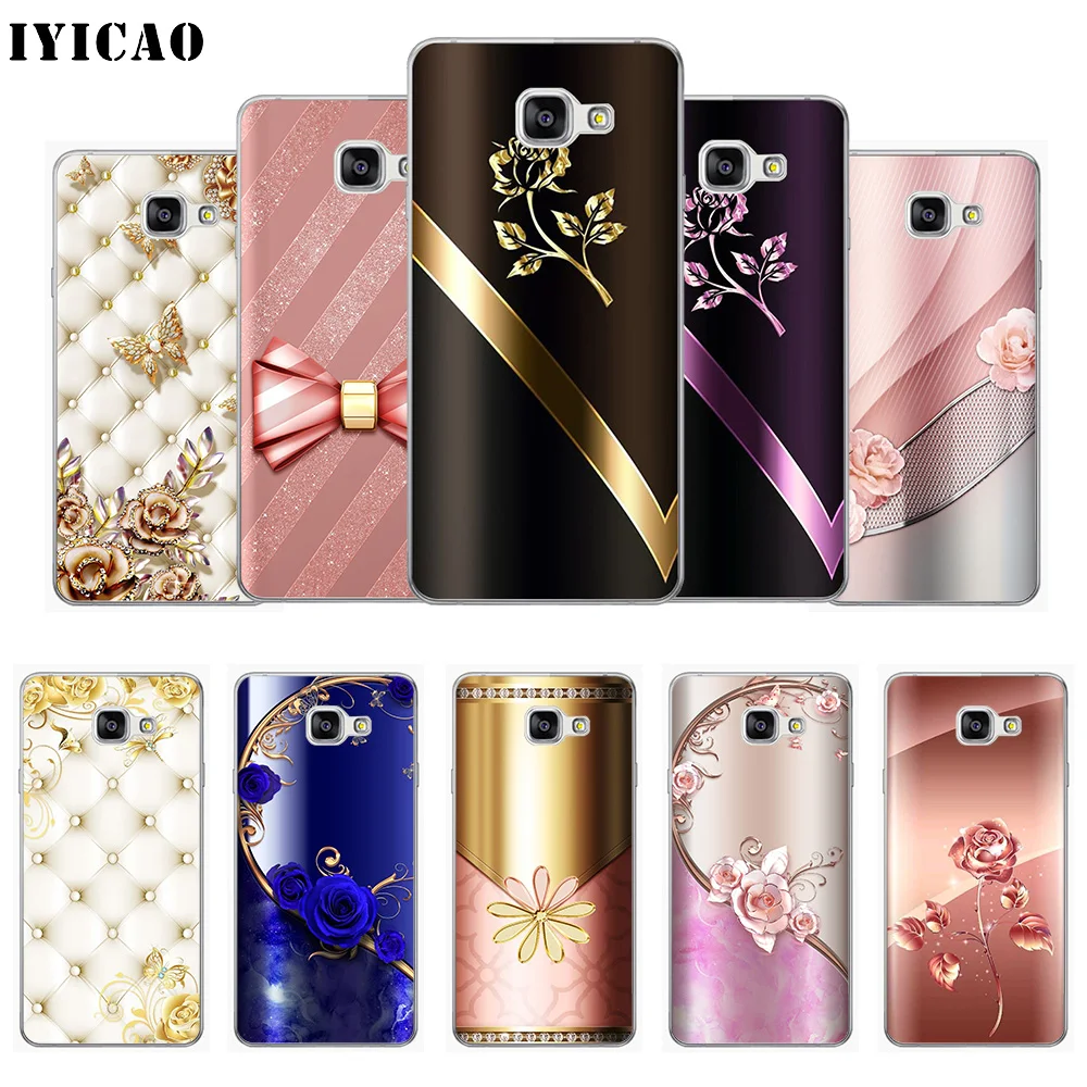 

IYICAO Artistic pink gold roses print Soft Silicone Phone Case for Samsung A10 A30 A40 A50 A70 M10 M20 M30 TPU Cover