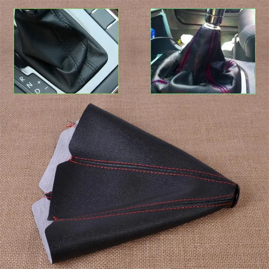 

Universal Car Manual Auto Shifter Shift Knob Boot Cover Black & Red Stitch PVC Leather For VW Audi Mercedes Benz Toyota BMW