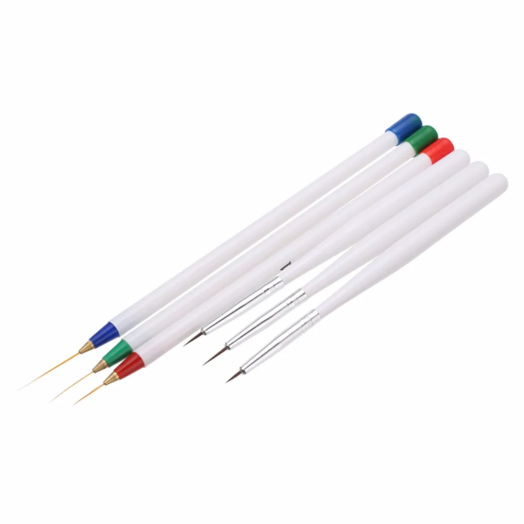 6pcs Nail Art Brushes Durable White UV Gel Fine Line Liner Drawing Brush Tiny Nail Painting Pen Tool Set