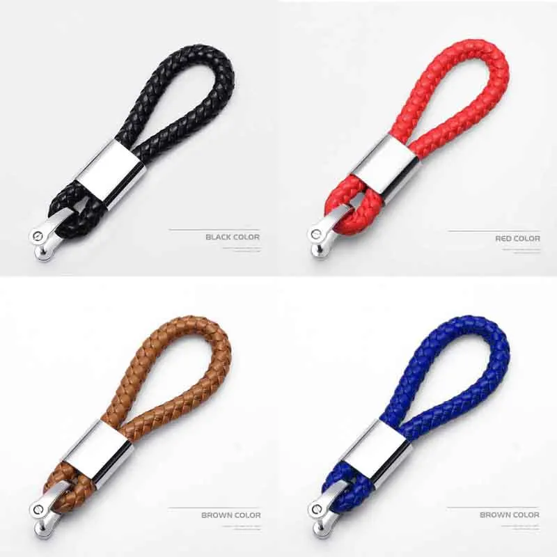 

12 Pcs/Set 4 Colors High Quality Hand Woven Leather Car KeyChain Horseshoe Buckle Jewelry Key Rings Holder Genuine Bag Pendant