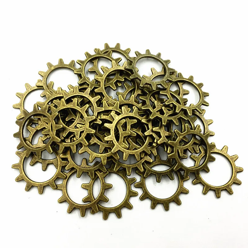 

30Pcs Charms Pendants For Necklaces Antique Bronze Tone Gear Gearwheel Metal Accessories DIY Bracelets Jewelry Findings 21x1mm