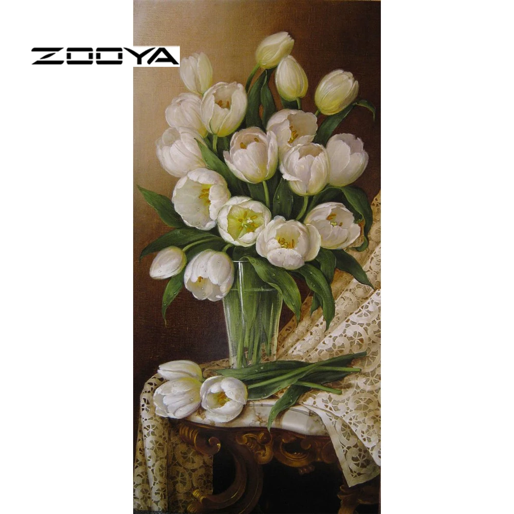 

ZOOYA Diamond Paintings 5D DIY Tulip Flowers Full Diamond Embroidery Diamond Mosaic Picture Rhinestones Needlework Crafts RF1261