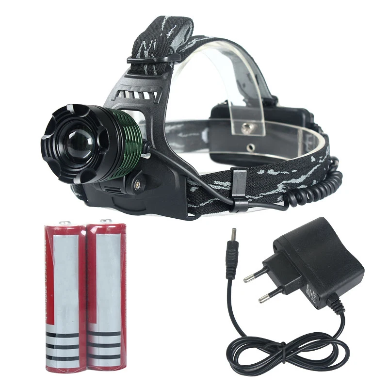 New 2000LM XM-L T6 LED Zoomable Headlight Head Torch Lamp Headlamp Flashlight 3-modes Fishing Climbing lamp 2x18650+EU Charger