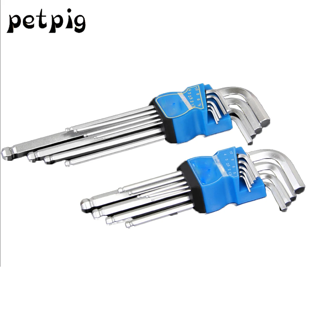 Petpig 9pcs Hexagon Wrench Set Hand Tool Metric Double Head L shaped