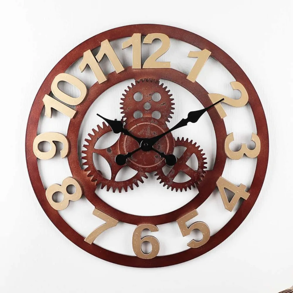 Европейские ретро промышленные ветровые шестерни новая гостиная Бар Настенные декорации личные часы 010