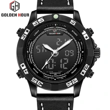Для мужчин s часы лучший бренд класса люкс Водонепроницаемый кожи светодиодный цифровые часы мужской спортивный военный аналоговые кварцевые мужские часы Relogio Masculino