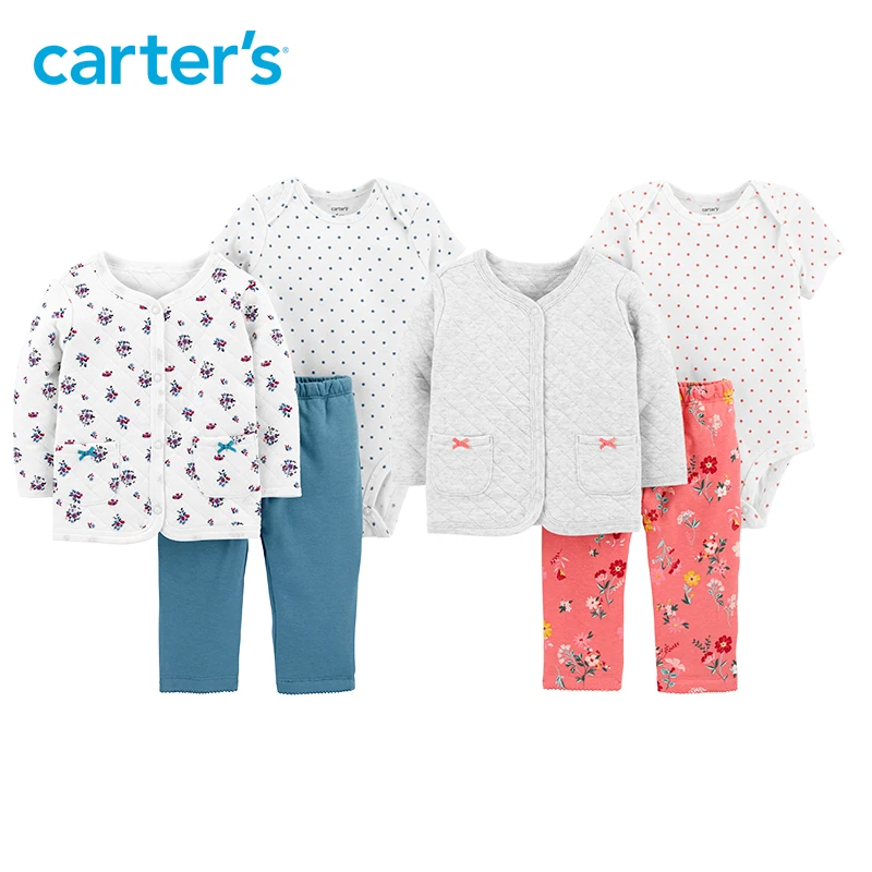 

Carter's 3Pcs Little Jacket Set Autumn winter long sleeve cardigan bodysuit pants baby girl clothes set 121I725/121I726