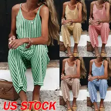 Casual Women Boho Striped Playsuit Jumpsuit Rompers Summer Beach Long Leg Trousers Pant Casual Women Boho Striped Playsuit Jumpsuit Rompers Summer Beach Long Leg Trousers Pant