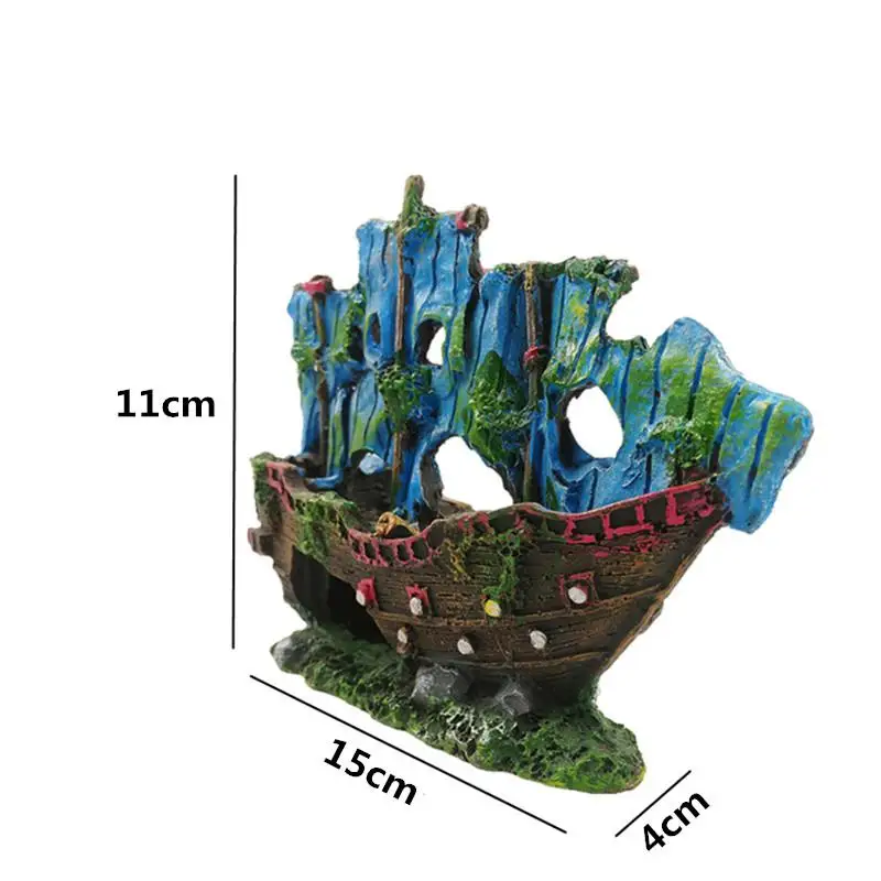 Аквариум из смолы, декоративная лодка Искусственный аквариум, поврежденный орнамент корабля аквариумный камень для рыбных креветок