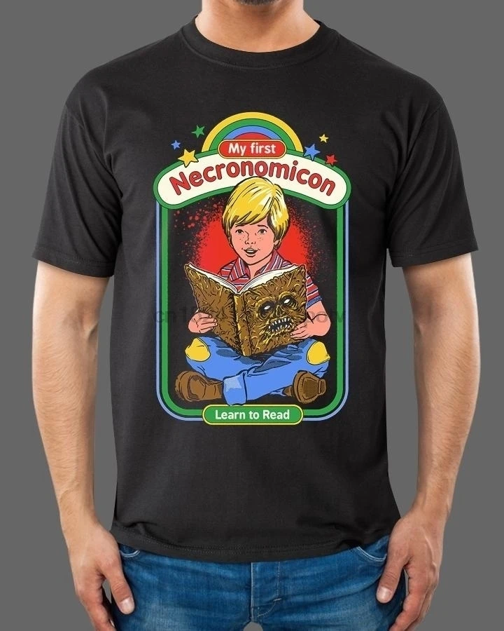 70s Винтаж мой первый Некрономикон иллюстрация унисекс забавная футболка