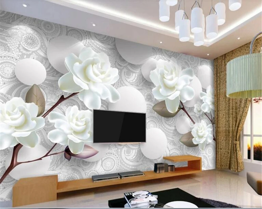 

beibehang wall papers home decor Fashionable European White Peony 3D behang TV background photo wallpaper papier peint mural 3d
