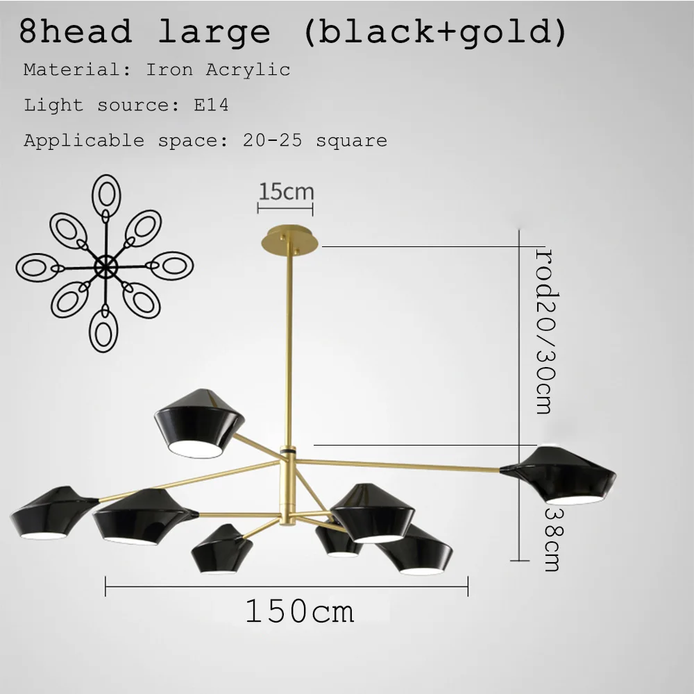 Современный Роскошный дизайнерский черный золотой белый длинный Светодиодный Потолочный подвесной светильник-Люстра для зала спальни коридора гостиной - Цвет абажура: 8head large b-g