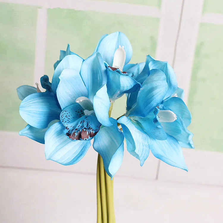 Настоящее прикосновение cymbidium 6 головок короткая съемка украшение стола цветок DIY Свадебные невесты ручной цветы домашний декор искусственная Орхидея