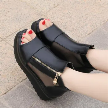 

Dropshipping New Summer Wedge Heels Women Sandals Open Toe Fish Head Platform Shoes High Heels Breathable Women Shoes