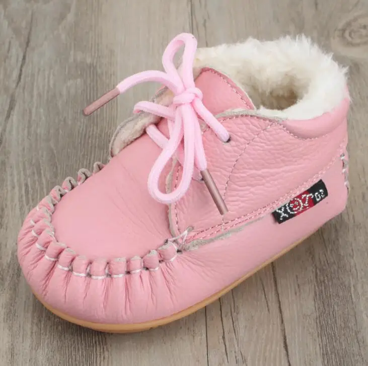 YWPENGCAI детская мягкая меховая обувь с хлопчатобумажными стельками; зимняя обувь из натуральной кожи для первых шагов; обувь для маленьких мальчиков и девочек;#7KX0318 - Цвет: Розовый