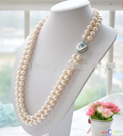 

Free shipping >>@ 1168 2row 22" 12mm white round white PEARL necklace mabe
