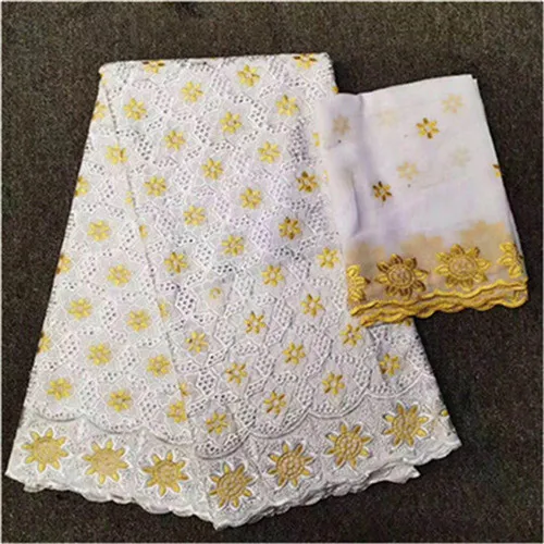 

High quality lace in gold and whtie latest swiss voile lace in switzerland 2019 cotton dry lace with stones 5+2yards HL-6