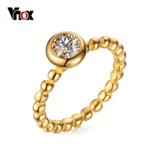 VNOX New Fashion Woman Gold Plated Ring Stackable Bead Band with CZ Stones Jewelry anel anillos mujer Size 6-8