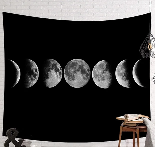 CAMMITEVER Black White Moon Tapestry Wall Hanging Throw Yoga Mat for Home Decor