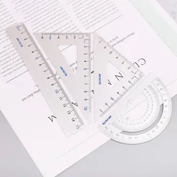 

4Pcs Drawing School Supplies Set Square Triangle Ruler Aluminum Alloy Protractor