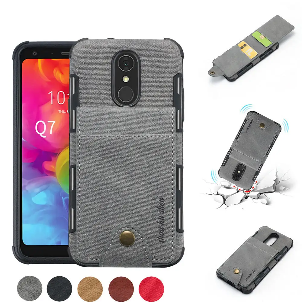 

Durable For LG Q7 fone capa for lg q7 Hybrid Canvas Leather Shockproof Slim Case For LG Q7 Card Slot Holder Flip Cover Case capa
