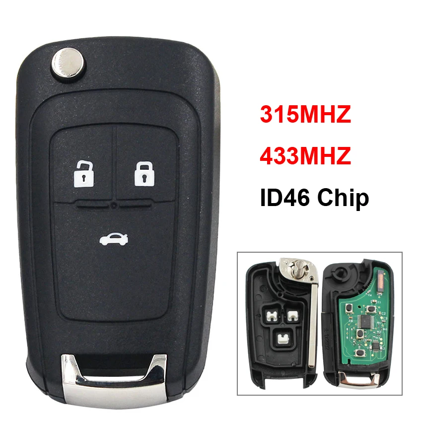 

3 Button Folding Smart Car Key Flip Remote Key ID46 Chip 315Mhz or 433Mhz for Chevrolet Cruze Aveo Orlando with Uncut Key Blade