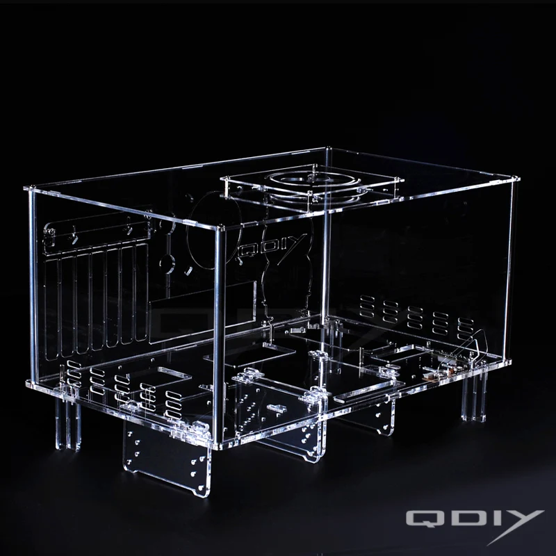 QDIY PC-D777XM горизонтальный MircoATX HTPC акриловый прозрачный Настольный ПК компьютерный чехол