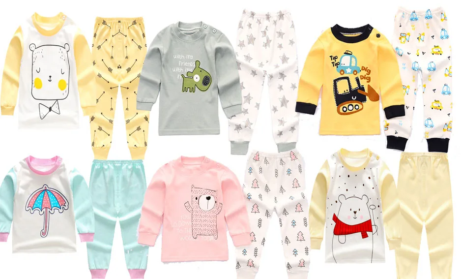 

6 Colors Toddler Baby Boys Girls Pyjamas Cartoon Print Pajamas Set Child Nightwear Long Sleeve T shirt + Pants Kids Sleepwear