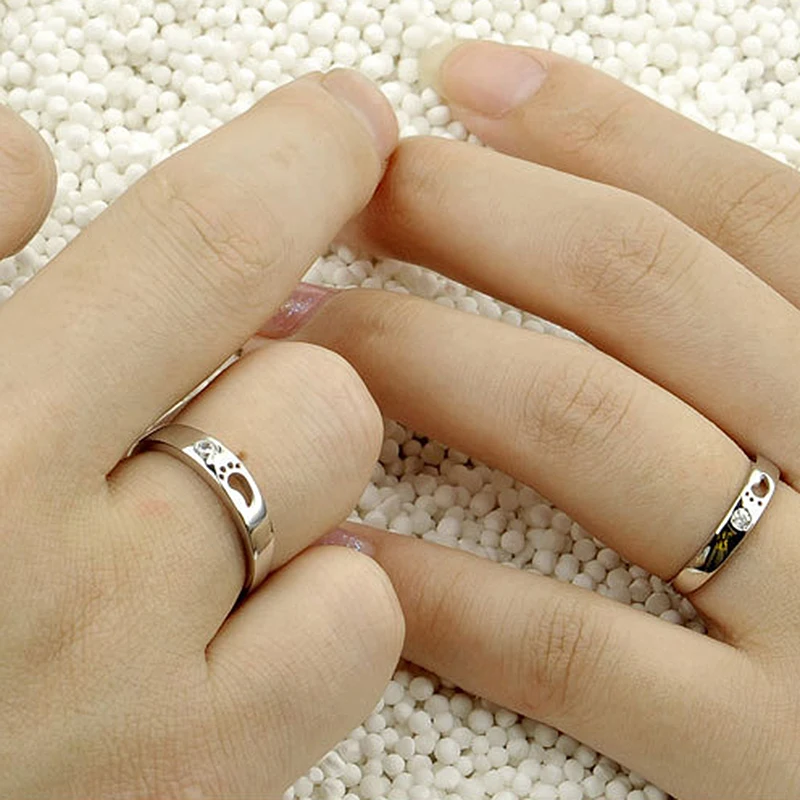 

Couple Rings Baby Feet Copper Rings Hollow Footprints Rings For Wedding Jewelry Silver Plated Promise wedding Rings
