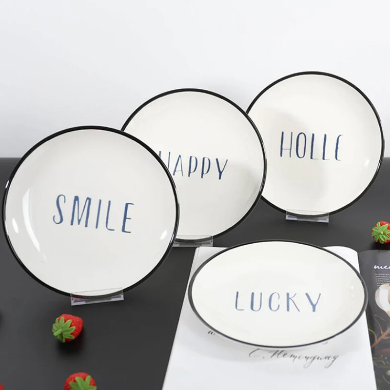 

2pcs Tableware Plate Creative Round Fruit Bowl English letter printing Melamine Tableware