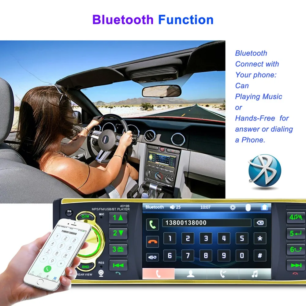 4 1 дюймовый 4019B автомобильный радиоприемник MP5 плеер Din HD 800*480 Bluetooth FM/AUX/USB/TF