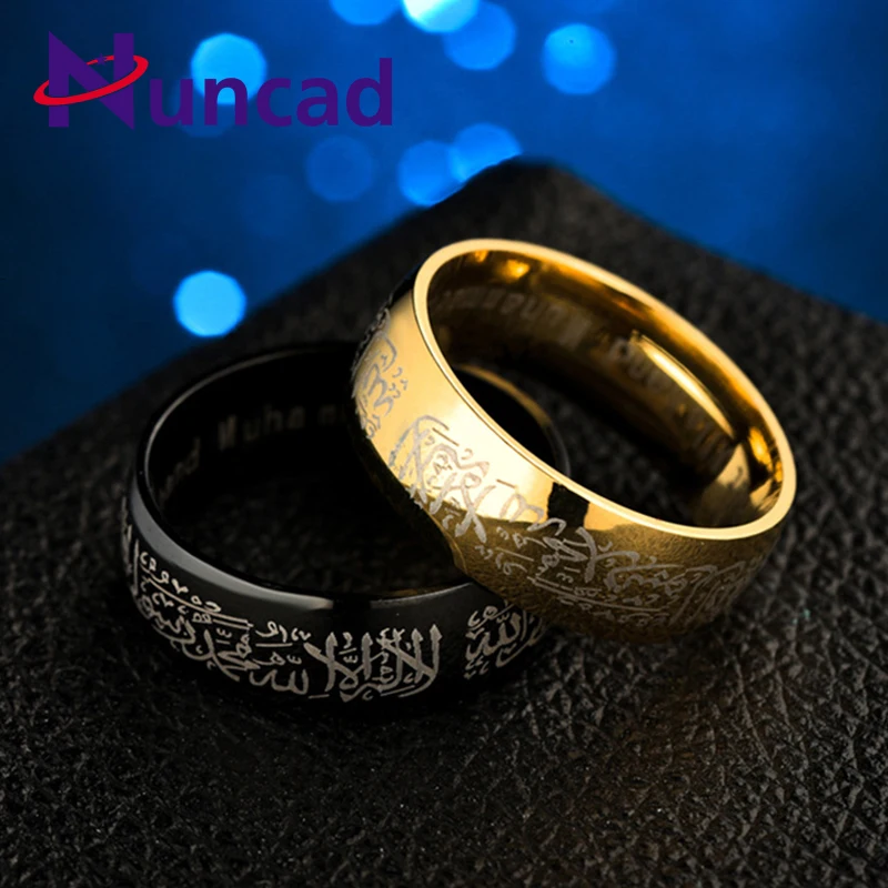

Muslim Allah Stainless Steel Rings for Women Men Islam Arabic Black Gold Rings Muhammad Quran Middle Eastern Jewellery