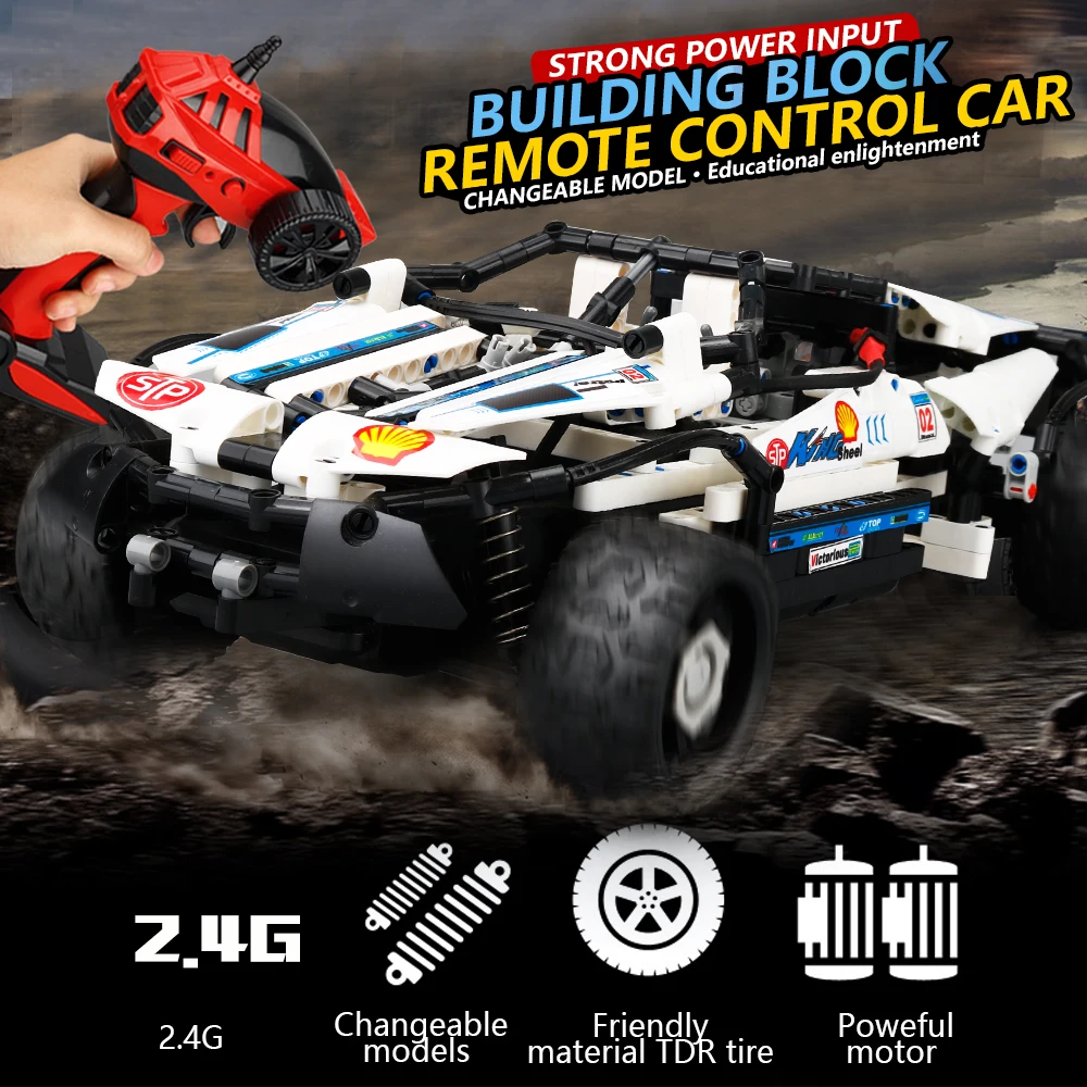 

4 In 1 DIY Building Block High Speed RC Cars 4 Channel Technic Bricks Radio Controlled Assemble Kit Electric Car