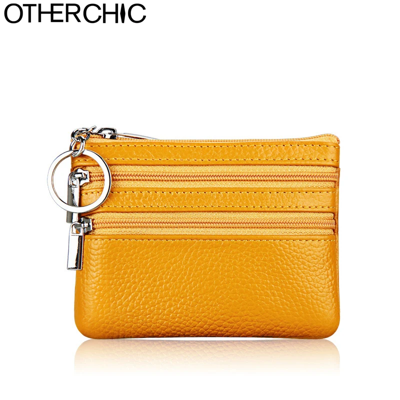 OTHERCHIC Genuine Leather Mini Change Coin Purse Zipper Women Card