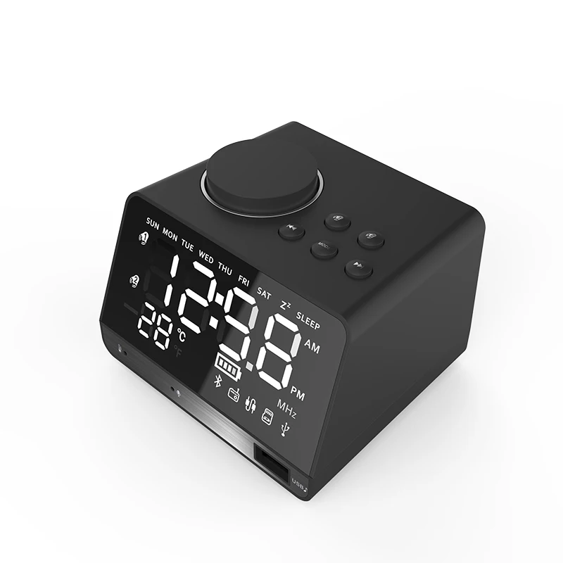 Bluetooth FM Радио Цифровой Будильник Электронный беспроводной дисплей Despertador бас динамик настольные часы Современные - Цвет: Black